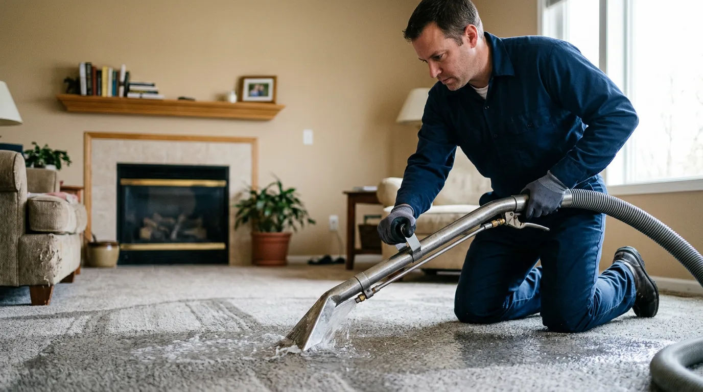 Water damage restoration technician working near Kinsman, IL